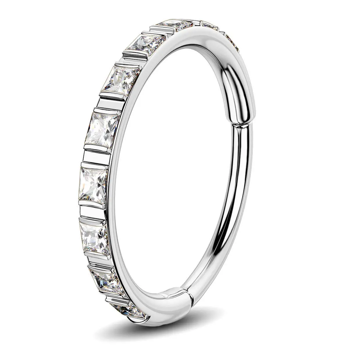 Oufer 20G Stainless Steel Hinged Segment Nose Ring Jewelry, Female Geometric Square-Cut Cubic Zirconia Nose Piercing with Sparkle Effect, Romantic Body Jewelry