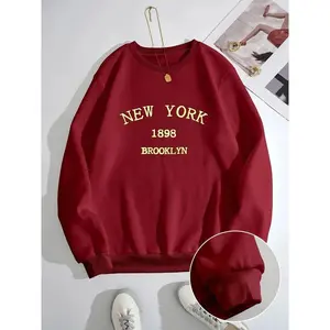 Trendy New York & Brooklyn Graphic Sweatshirt for Women - Cozy Long Sleeve, Crew Neck Pullover - Casual Sportswear