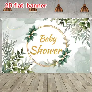 70.8x43.3in Baby Shower Backdrop Banner, Green Eucalyptus Gold Glitter Baby Shower Party Decorations, Neutral Gender Photo Background for Baby Shower Party Supplies