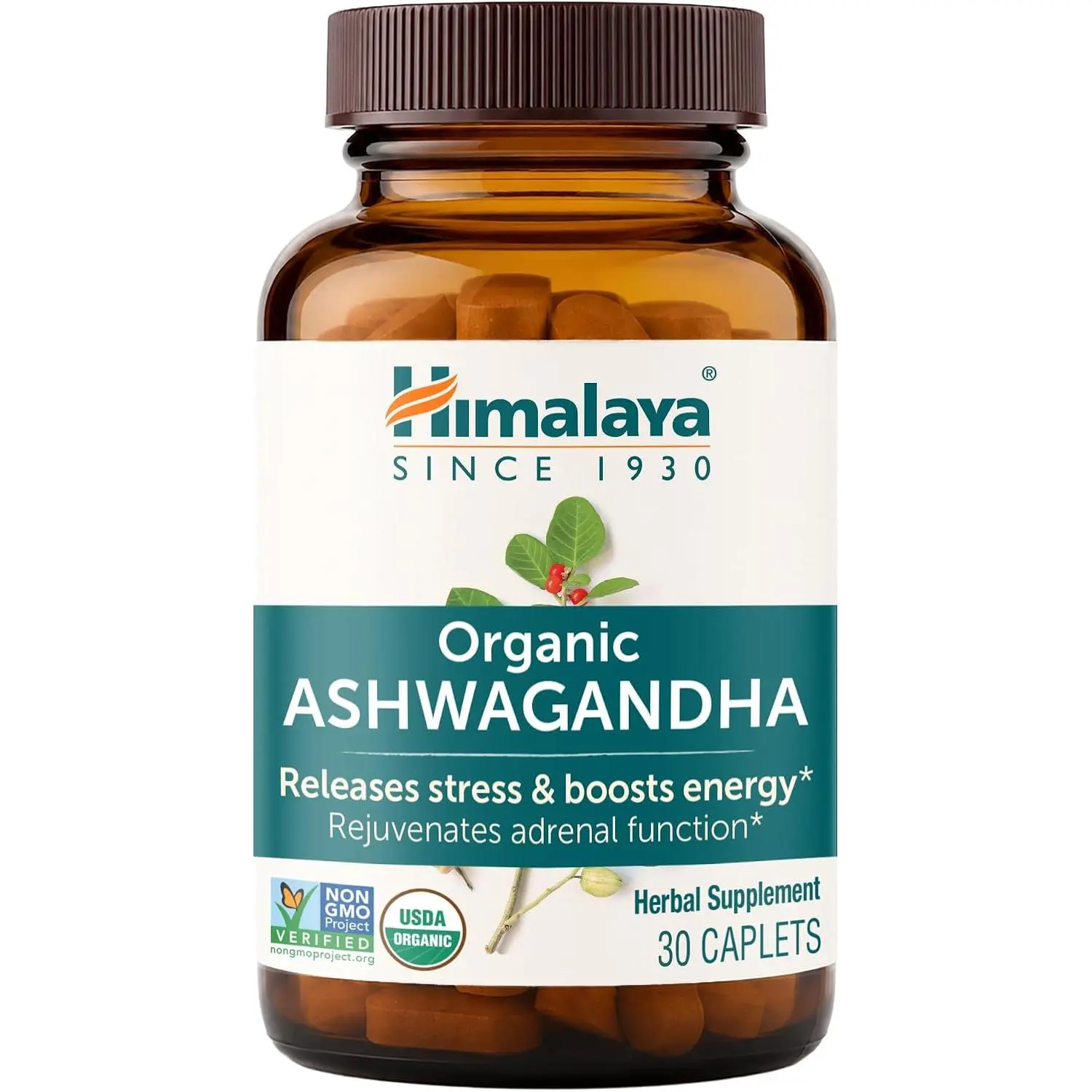 USDA Organic Ashwagandha Root Caplets, 670 mg, 30-Count Bottle (30-Day Supply) - Herbal Adrenal & Energy Support, Stress Relief Herbs for Adults, Non-GMO, Vegan, Gluten-Free