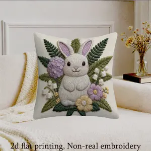 JIT1pcs Rabbit, flower, leaf2dflat printing, Holiday party decoration pillow cover, available in sizes ranging from 16 inches to 22 inches, suitable for decorating living rooms and sofas (excluding pillow core).