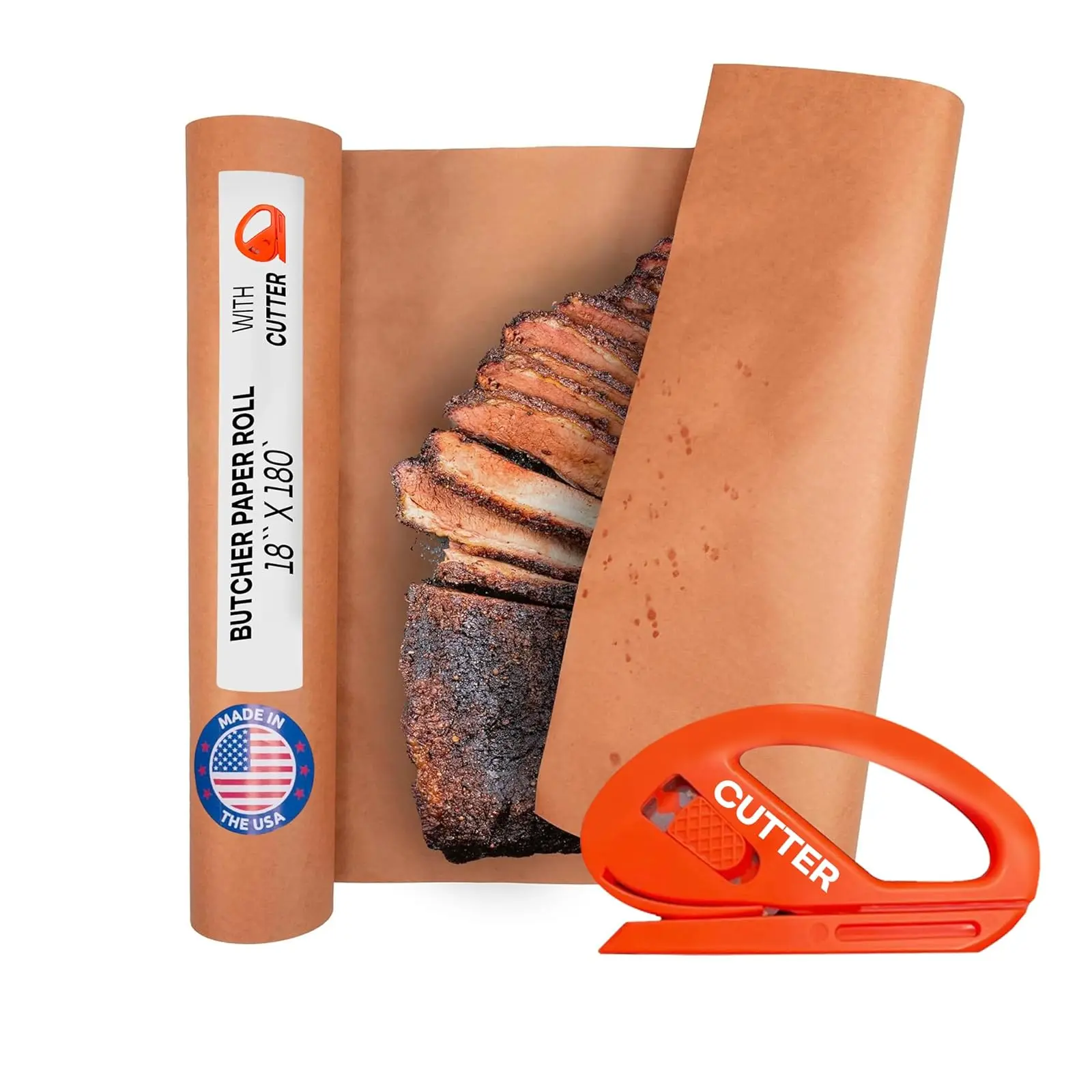 Peach Butcher Paper 18" x 2160" (180 feet) with Cutter - USA-Made Natural Butcher Paper Roll for Meat & Fish - Uncoated, Unwaxed & Food-Grade Material for Smoking, Grilling & Barbecue by IDL Packaging