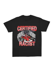 Certified Racist Racing Print Short Sleeve T-Shirt, American Retro Hot Girl Style, Pure Cotton Breathable Loose Fit Top