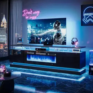 70' Modern Fireplace TV Stand, Black Media Console with Storage for TVs Up to 80', Living Room Entertainment Center