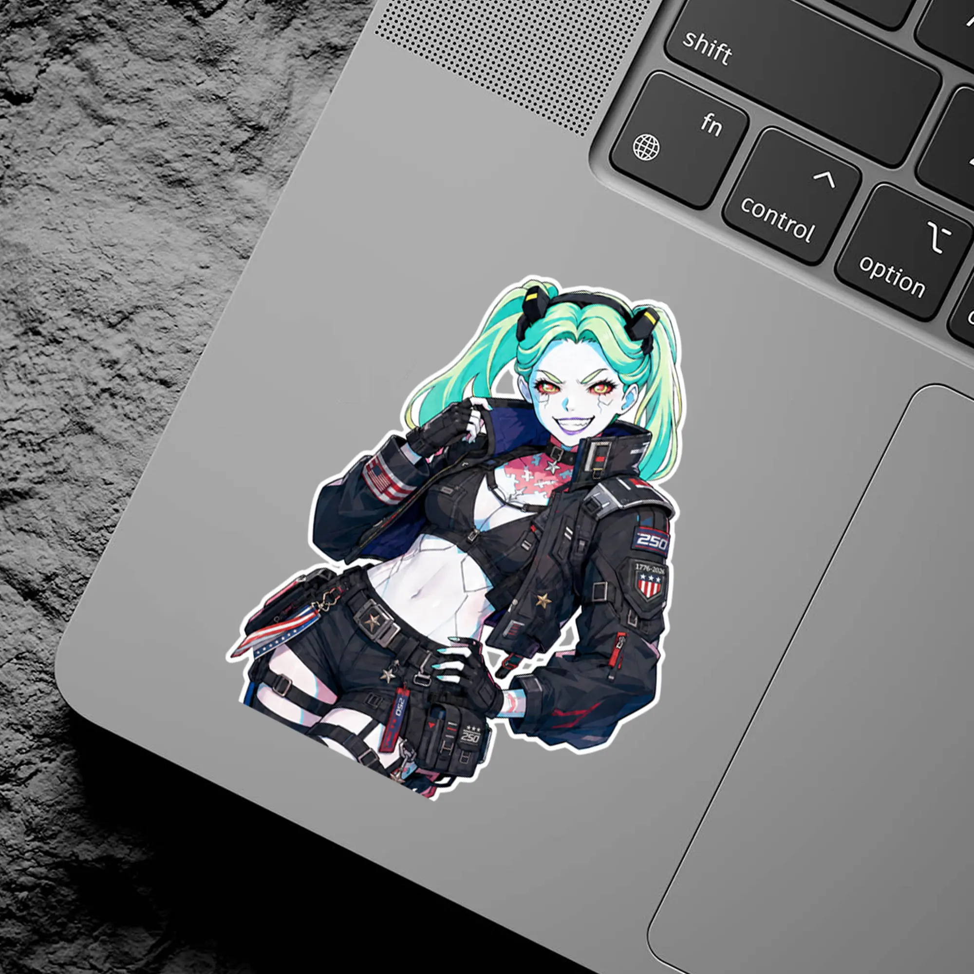 Rebecca Anime Girl Vinyl Sticker, Tactical Cyberpunk Anime Decal, Military Style Waifu Art, Waterproof Laptop Car Water Bottle Sticker