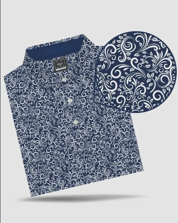DEOLAX Brand- Men's Vintage Floral Pattern Polo Shirt, Quick Dry Casual Golf Top