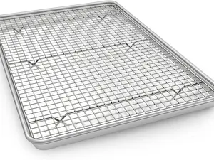 Half Sheet Pans with Rack Set, 18 Inch Commercial Quality Baking Sheet Pan Set, Natural Aluminum Cookie Sheet, Warp Resistant Nonstick Thick Cookie Tray Pans for Baking, Roasting