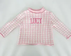 Monogrammed Pink Gingham Embroidered Rollneck Sweater