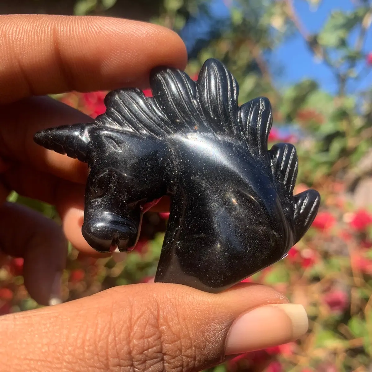 Natural Small Obsidian Crystal Unicorn Carving