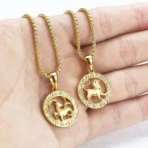 Gold Color Horoscope Zodiac Sign Pendant Necklace, Small Charm, Perfect For Women Female, Stainless Steel Box Link Chain 18/22inch