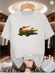 Cartoon Crocodile Boss Short Sleeve Summer New Breathable and Comfortable Makes You Look Fair and Slim Fierce Crocodile Print T-Shirt Black Loose Short Sleeve Unisex Suitable for Daily Summer Wear, Fashionable Casual Street Style, Comfortable Style for Me