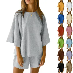 PASLTER Womens Casual Comfy 2 Piece Outfits 3/4 Sleeve Tops and Elastic Waist Shorts Lounge Sets Loungewear