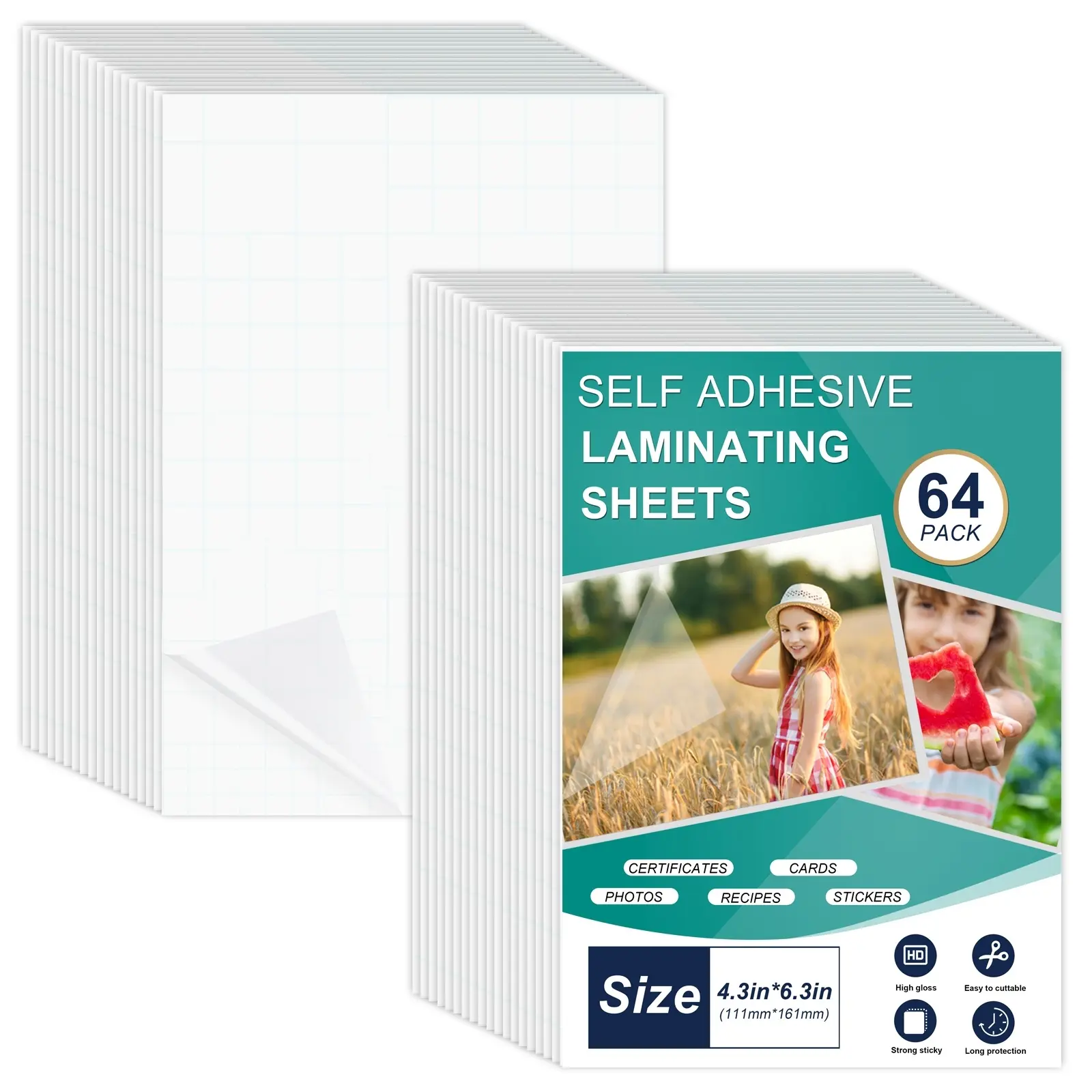 64 Sheets Self Seal Laminating Pouches 4x6, Self Adhesive Laminating Sheets, Clear Laminate Sheets for Stickers, Cards, Clear Adhesive Sheets, Durable Protection