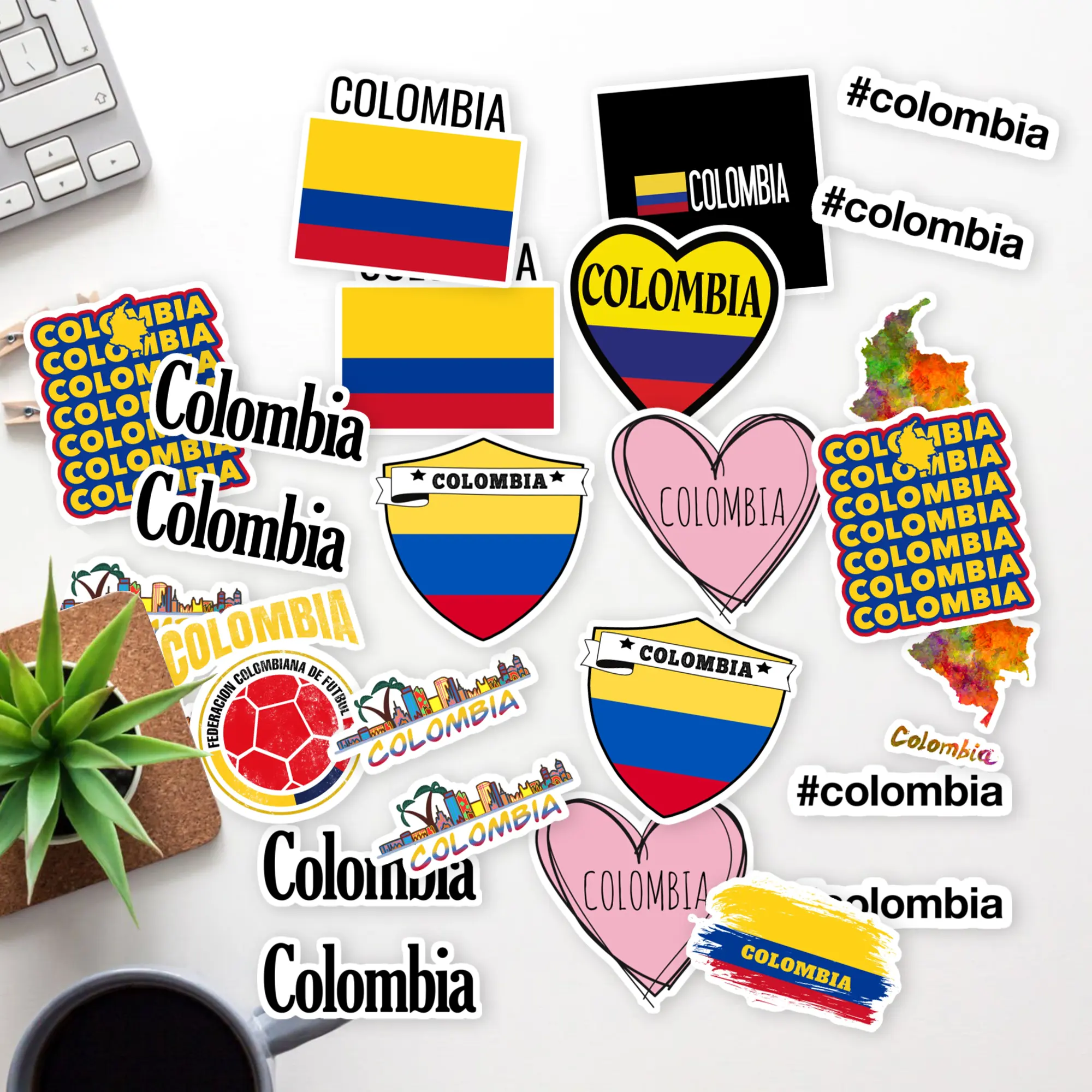 Stickers Pack 20 Pcs Colombia Car Colorful Laptop Country Bottle Luggage Waterproof Bike Vinyl Skateboard Bumper Guitar Water Aesthetic