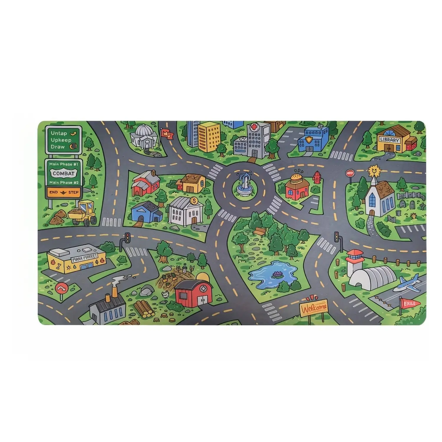 1 Cartoon City Street Scene Large Mouse Pad - Ultra-smooth Desk Mat with Stitched Edges, Non-slip Rubber Base, Vibrant City Map Design, Suitable for Office and Home Workspace Setup, Size 24×12 inches