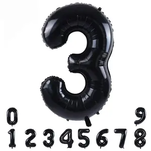 40-Inch Black Number Balloons 0-9, Digital 3 Foil Mylar Helium Balloons for Birthday Decoration