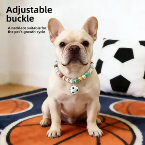 Soccer Ball Charm Dog Necklace, Adjustable Pet Collar Accessory, Cute Sports Style Beaded Necklace for Small Medium Dogs