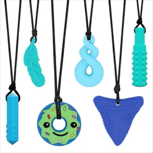 FNE22 Chew Necklaces for Sensory Kids and Adults, 6 PCS Sensory Chew Necklaces for Boys Girls with ADHD, SPD, Autism, Chewing Needs, Silicone Chewy Necklaces for Adults Used for Reliving Anxiety and Stress