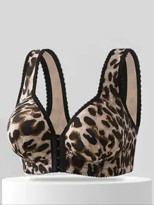 Women's Leopard Print Wireless Sculpt Bra, Sexy Fashion Underwear, Convenient Front Buckle Closure, Comfortable Wide Straps, Breathable Back Design, Supportive Wireless Bra