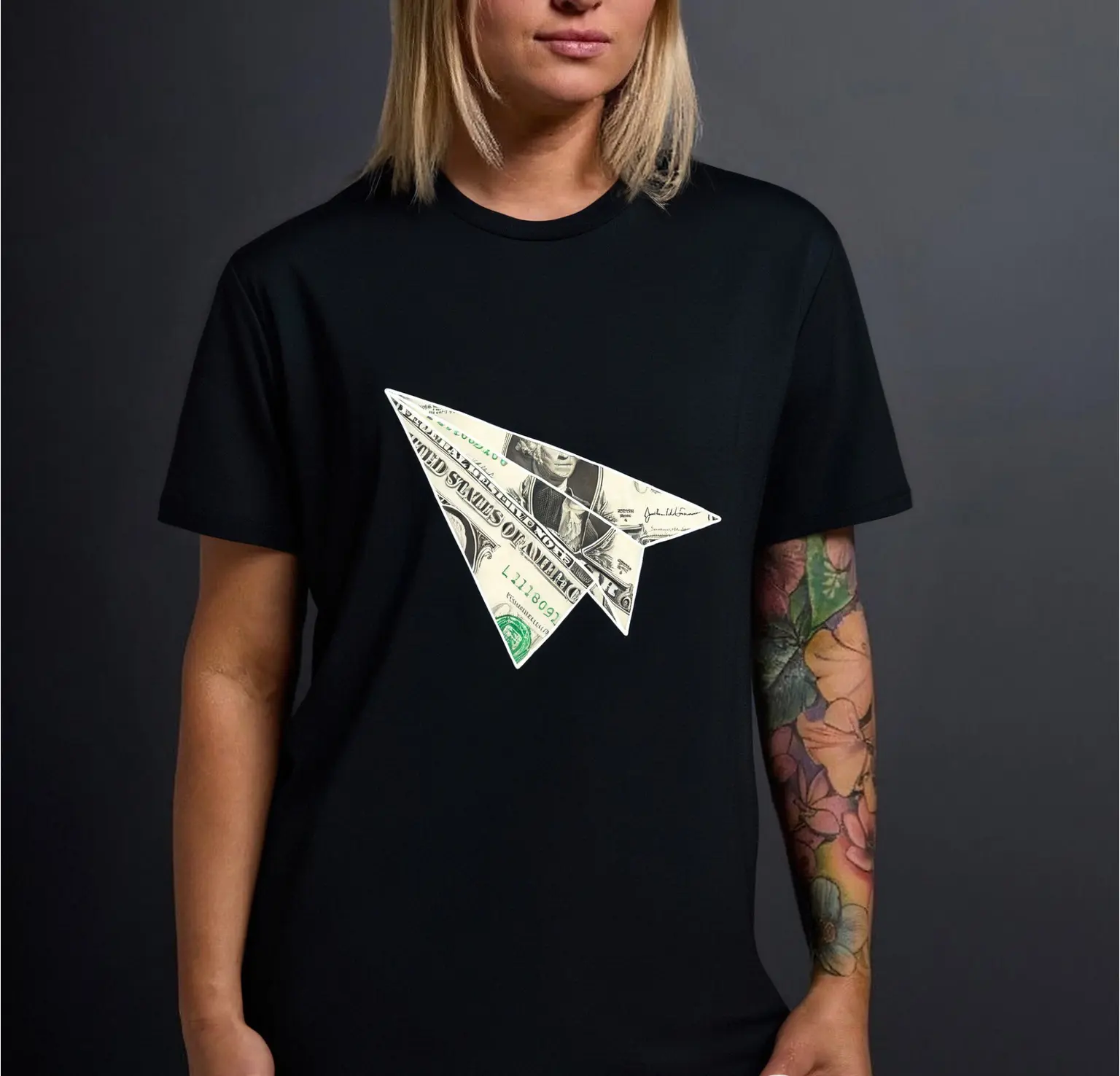 100%cotton Paper Airplane Origami Money Dollar Bill Novelty T-Shirt