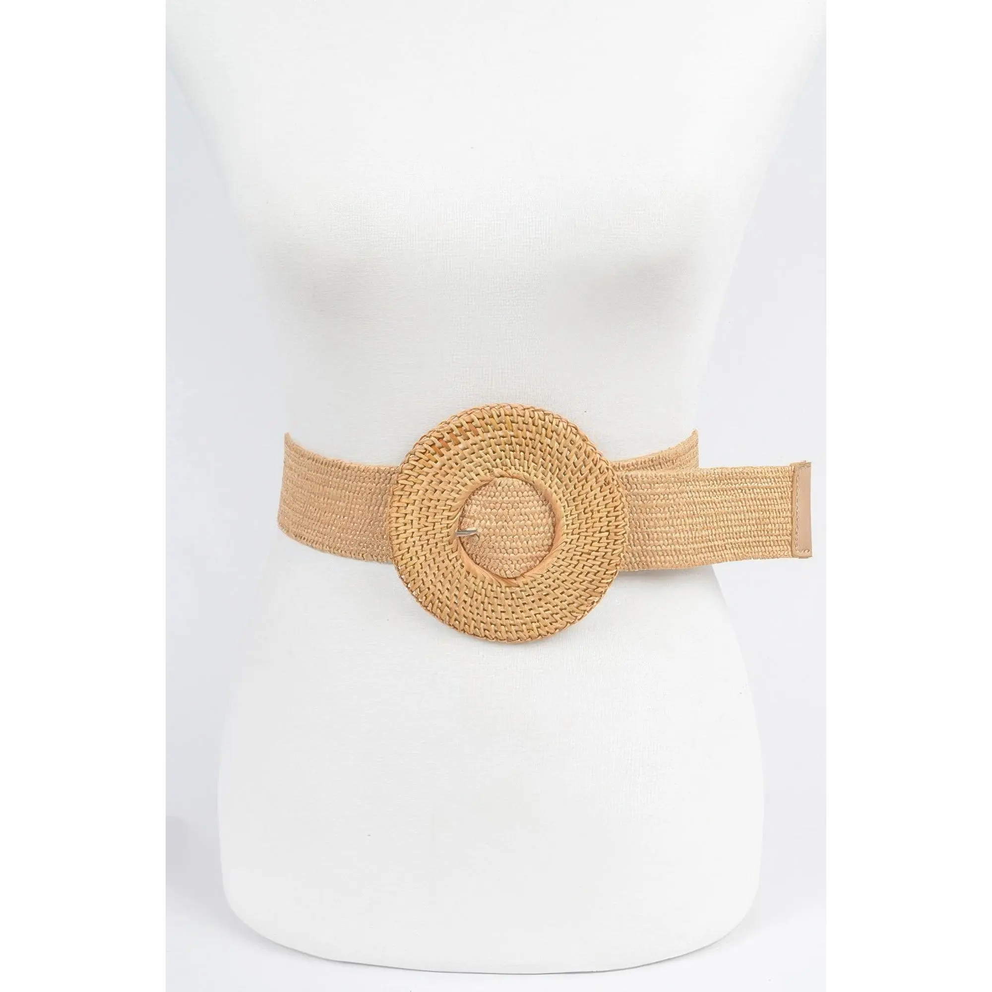Oversize Weaved Bamboo Buckle Elastic Belt, Minimalist Outfits Accessory, Stretch Fit Fashion Belt
