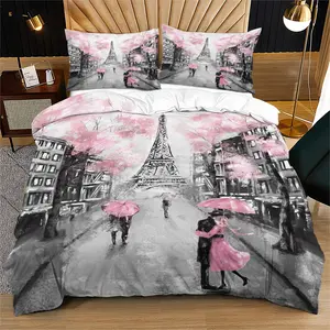 Eiffel Tower Pattern Printed Soft and Durable Bedding Duvet Set, Including 1 Duvet Cover and 1 or 2 Pillowcases, Without A Core or Pillow, Suitable for Gifts for Teenagers and Adults, Modern Style Fashionable Bedroom Bed Decoration