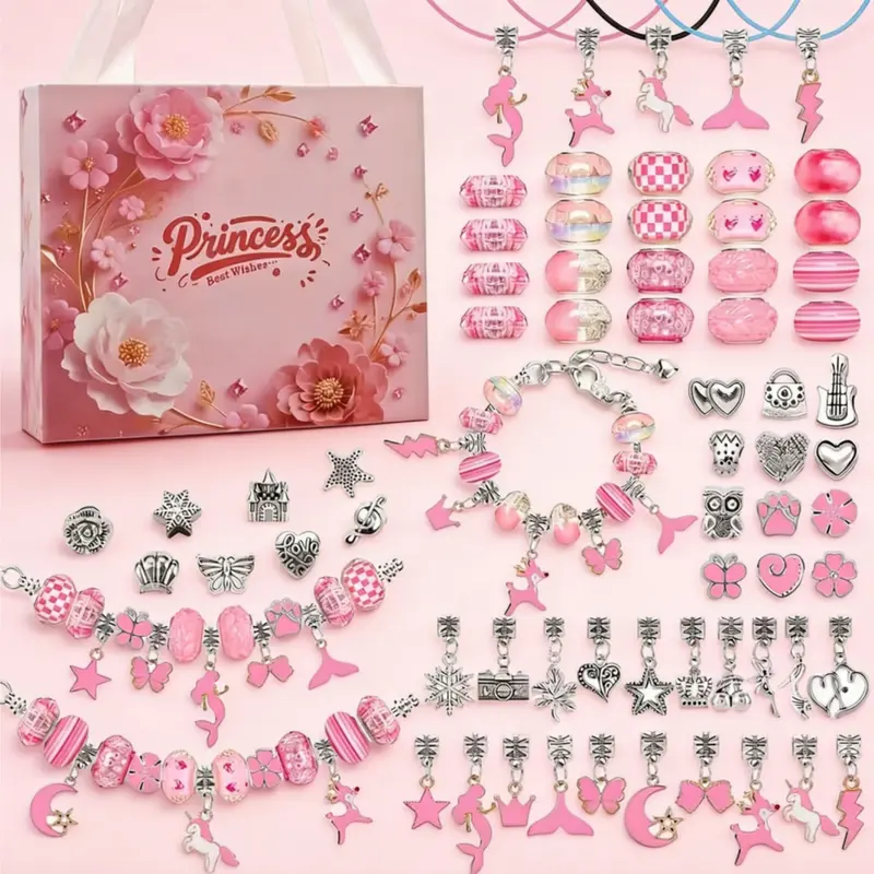2026New DIY Jewelry Making Kit for Girls 67Pcs Princess Themed Charm Bracelet Supplies with Mermaid Unicorn Beads Adjustable Special Bracelet & Necklace Colorful Jewelry Making Kit Set Special Girl Gifts for Birthday New-Year and Special Holiday