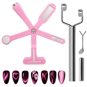 CHRISTMAS GIFT  3-piece pink 6-in-1 nail art magnet set with Y-shape dual-head and heart tools for gel nails.