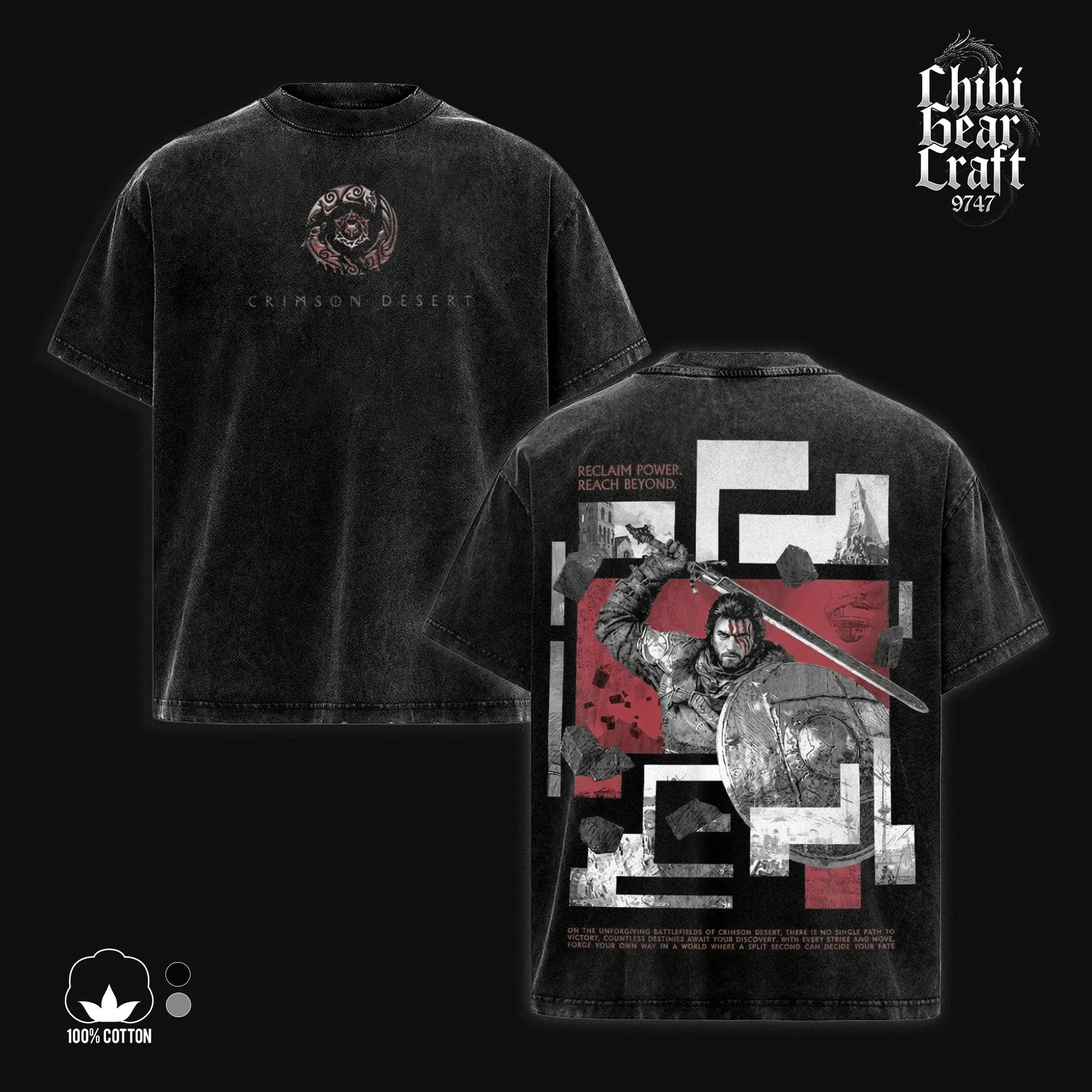 Crimson Desert Graphic Shirt Macduff Geometric Abstract Shattered Effect Vintage Washed Oversized T-Shirt Dark Fantasy Hoodie Epic RPG Edgy Streetwear Y2K Merch Tee Gift For Game Fan Clothes