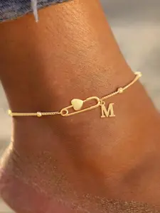 Women's Stainless Steel Anklet, Initial Anklet, Fashion Casual Letter Design, All Seasons Jewelry Accessory, Stylish Beaded Chain