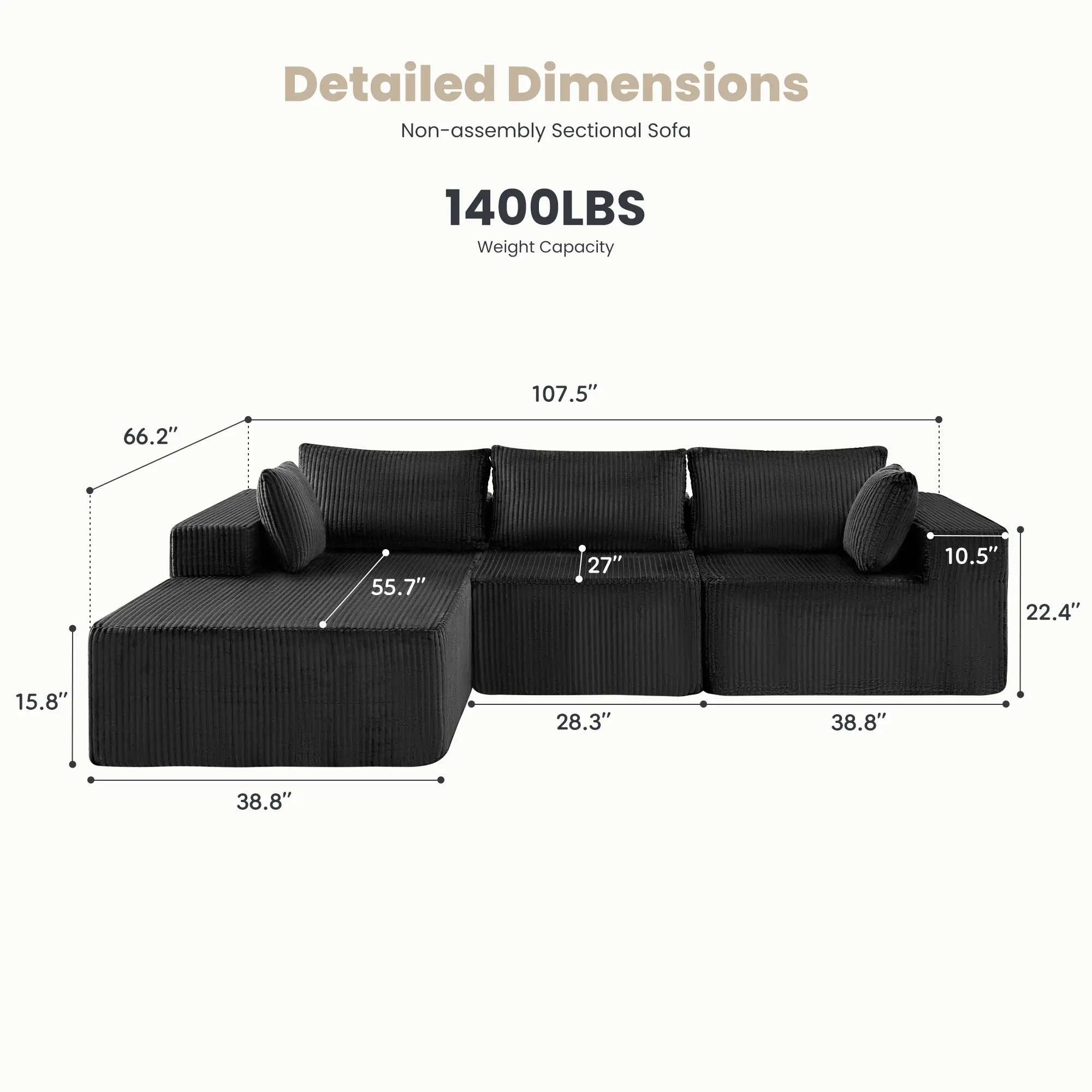 Left Facing Chaise-Dark Gray