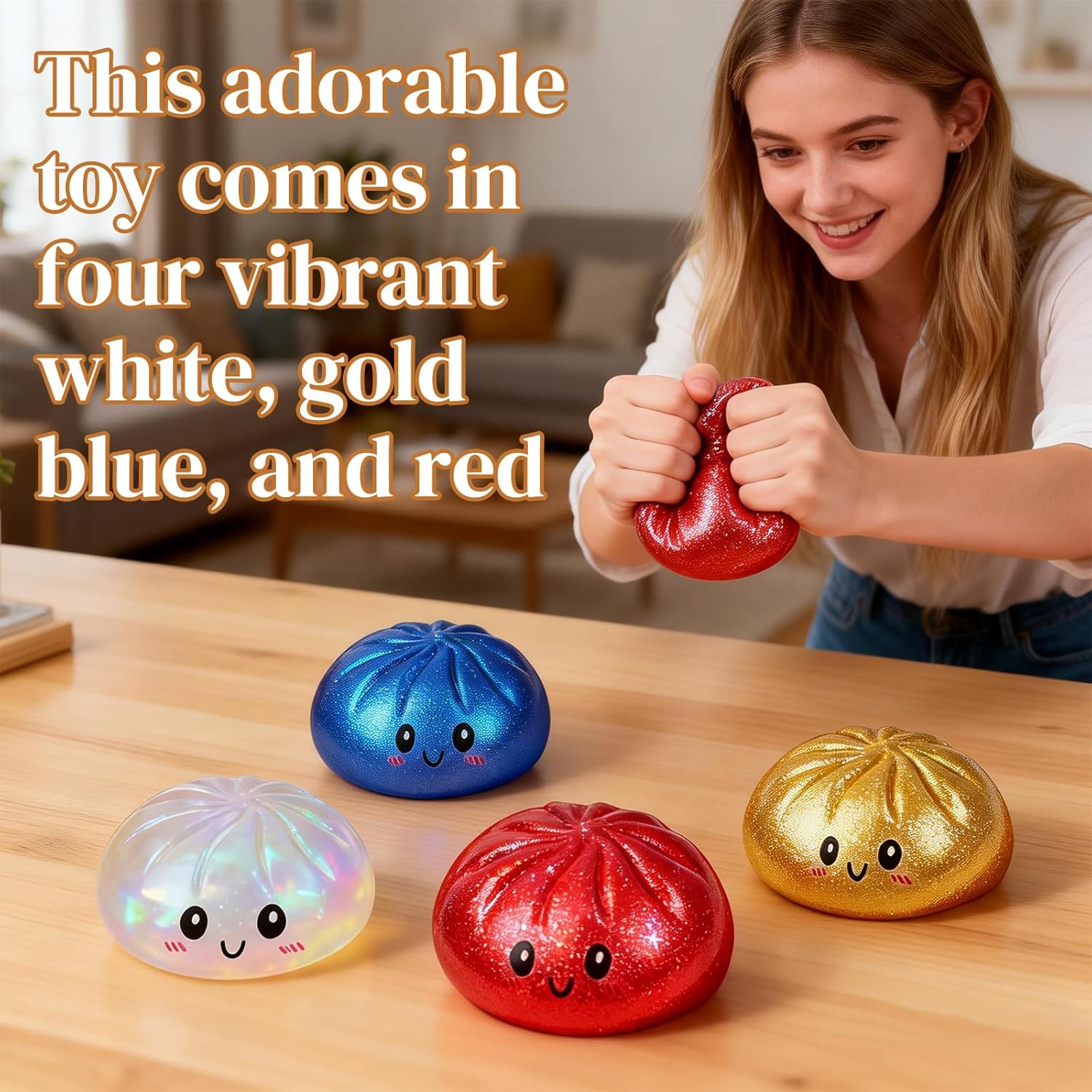 Glitter Dumpling Squishy Mystery ,3.15 inches in diameter,2026 Upgraded Dumplings Squishes for Adults Teens Squeeze Easter Basket Stuffers & Stocking Stuff Smiling