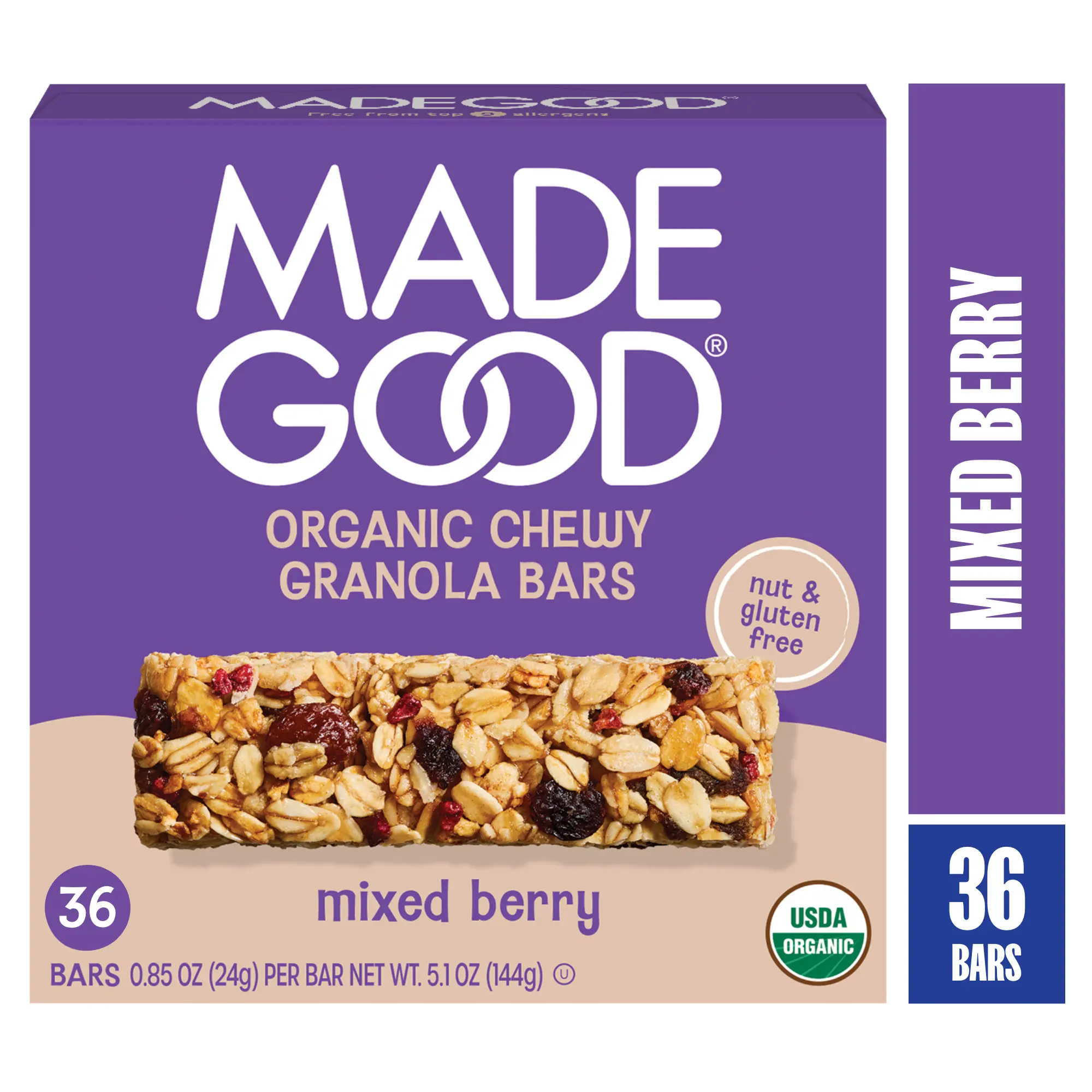 MadeGood Mixed Berry Granola Bars, 36 Healthy Snack Bars, 0.85 oz Each