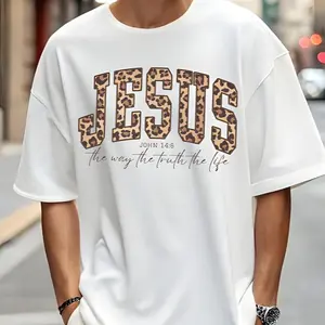 Christian Jesus Sweatshirt, Cheetah Print Bible Verse Tshirt, Trendy Faith Apparel Gift, Jesus Loves You, The Way The Truth The Life