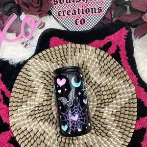Pastel Gothic 16 oz. Black Glass Libby Cup Iced Coffee Girlies drinkware Bottle Lid