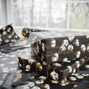 Cotton Flower Holiday Gift Wrapping Papers - Cotton print Rustic Gift Wrap - Cotton Wrapping paper