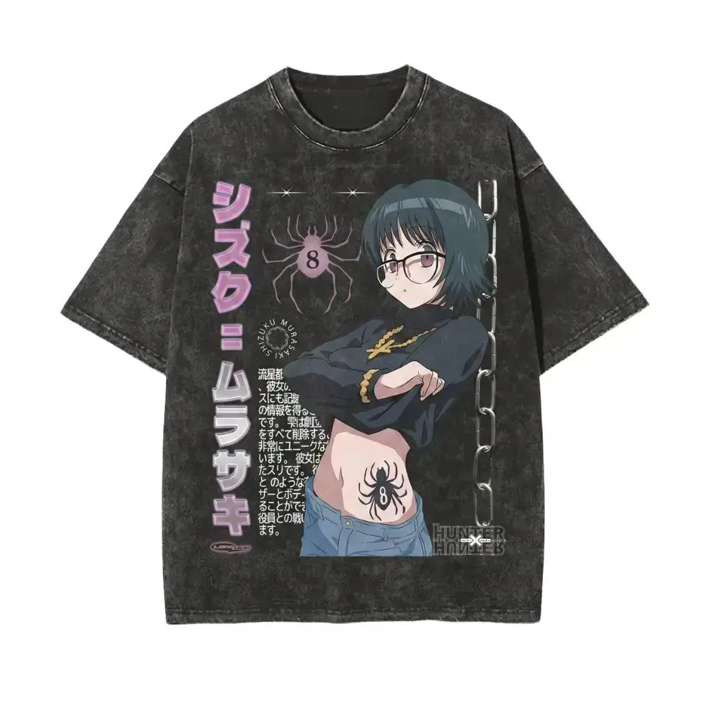Retro Washed Cotton T-Shirt Shizuku Anime T-Shirt, Hunter X Hunter Graphic Tee, Manga Fan Shirt, 230g Fabric, Gym Shirts, Casual Streetwear Top for Anime Lovers Clothes Unisex Couple T-shirts Cotton