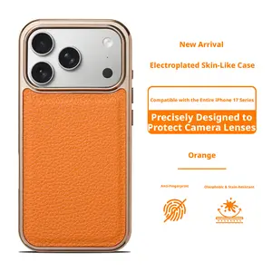 Large-hole electroplated lychee pattern case suitable for iPhone 17, iPhone 13 Pro Max, iPhone 16, iPhone 15, 2-in-1, iPhone 14 leather pattern