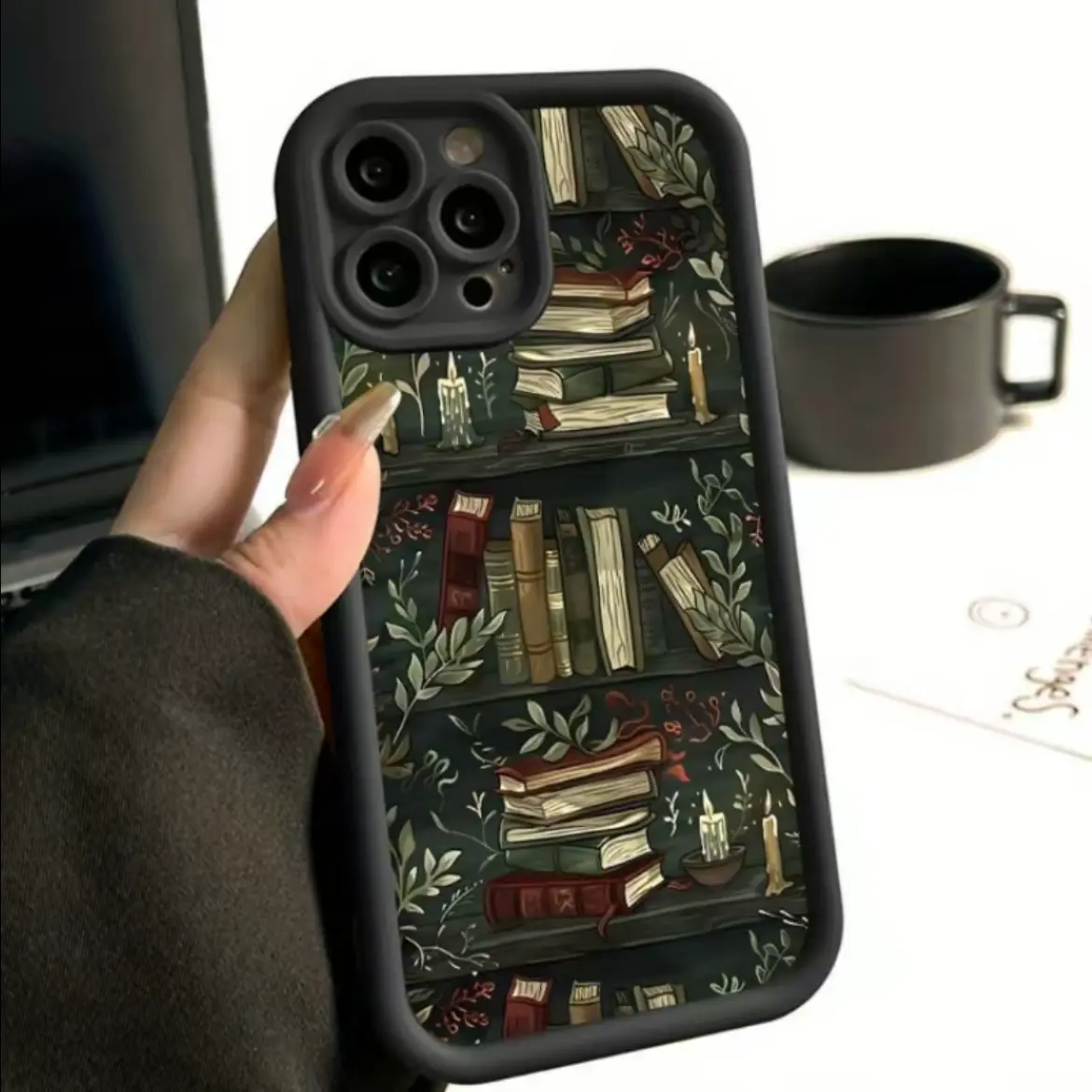 Retro Bookshelf Protective Casing for iPhone 11 12 13 14 15 16 17 Pro Max/Plus/Air, Drop-Protection Shockproof Soft Silicone Cover, Mobile Phone Accessories