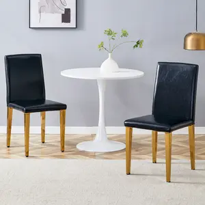 Two Black PU dining chairs, Golden Metal Legs.Simple and versatile, comfortable and accompanied. Exquisite and versatile dining chairs unlock a comfortable new experience.(Set of 2)W1151P269026