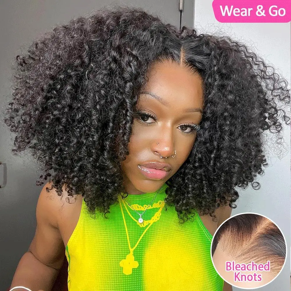CurlyMe Wear Go Glueless Kinky Curly Human Hair Pre-cut 7x5 HD Lace Pre-bleached Hair Water Wave Lace Front Wigs Pre Plucked
