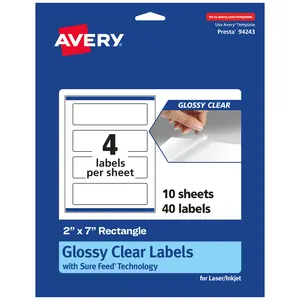 Avery Glossy Clear Rectangle Labels with Sure Feed, 2" x 7"