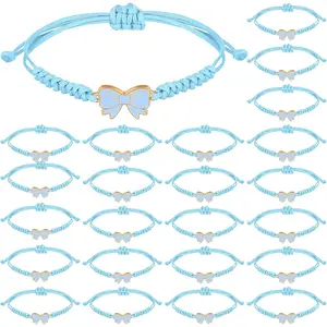 24 Pack  Bow Braid String Bracelets  Bulk Cheerleader Adjustable String Rope Braided Birthday Party Favor for Cheer Dance Team