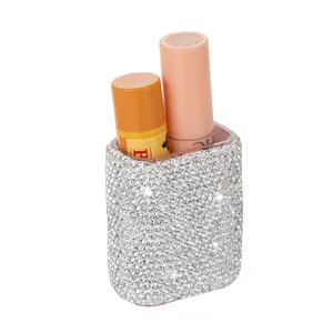 Rhinestone Decor Car Storage Box, 1 Count  Portable Car Storage Box, Multifunctional Car Organizer for Lipstick, Makeup, Brush, Car Interior Accessories, Car Console Organizer, Car Storage Organizers