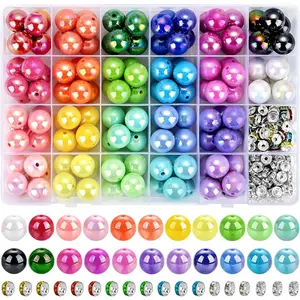 232pcs Rainbow Chunky Bubblegum Beads for DIY Pens Keychains and Bracelets Craft Kit with 16mm Acrylic Focal Beads and Rondelle Spacers