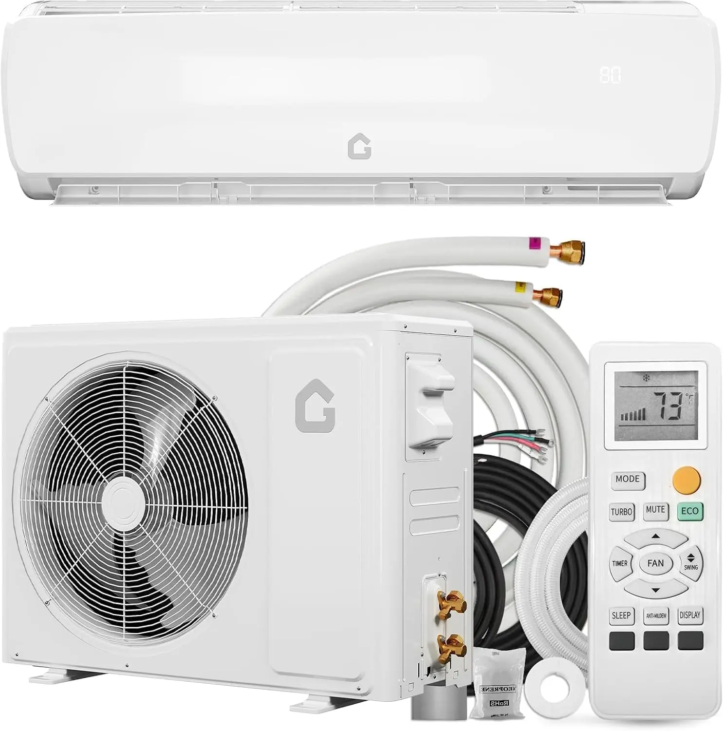 Garvee Ductless Mini Split AC & Heat Pump System, 18,000 BTU, 19 SEER2, 208/230V Inverter, High-Efficiency, 10ft Line Set, 42 dB Quiet, Remote, Up to 750 sq ft