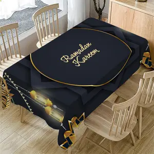 1 Pc Ramadan Tablecloth, Ramadan Theme Tablecloth, Eid al-Fitr Golden Lantern Vintage Pattern Washable Table Cover Holiday Kitchen Dining Table Decor For Home Party Decor