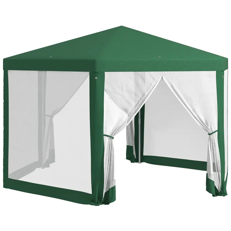 Outsunny 13'x11' (155"l x134.25"w x98.5"h) Large Size Outdoor Hexagon Polyester Sunshade Ventilated Canopy Party Tent - Sturdy Adjustable Stainless Steel Frame Shelter with Protective Mesh Screen Sidewalls, Ropes, Tent Stakes, Green