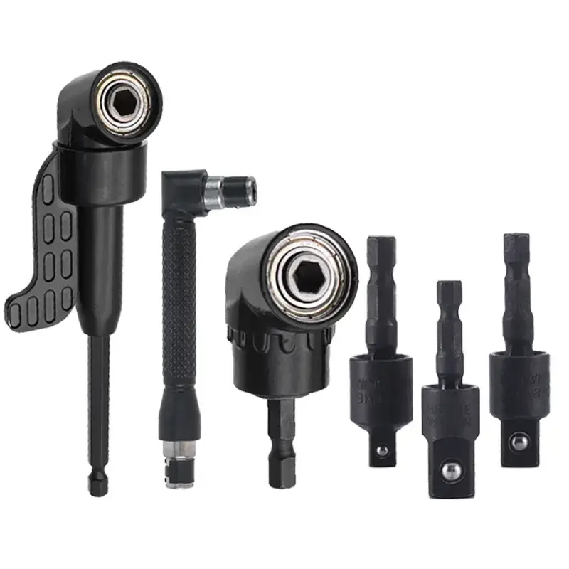 6- Piece Right Angle Drill Bit Set , Includes 3 Rotating Sockets (1/4",3/8",1/2"),2 Hex Shank Adapters ,90- Degree Beveling Tool , Impact Drill Bit , Drill Attachment , Power Tool Accessories , Drill Bit Kit