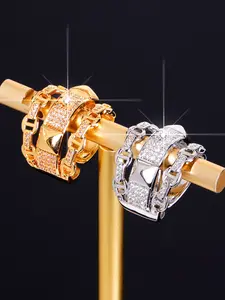 Exquisite 18k Gold-Plated Copper Zircon Ring, Pave Engagement Ring, Iced Out Blingbling Design, Three-Layer Pig Nose Buckle, High-Quality Jewelry for Women